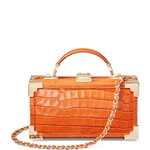 Trinket Box Bag in Croc Embossed Deep Shine Marmalade Orange Small